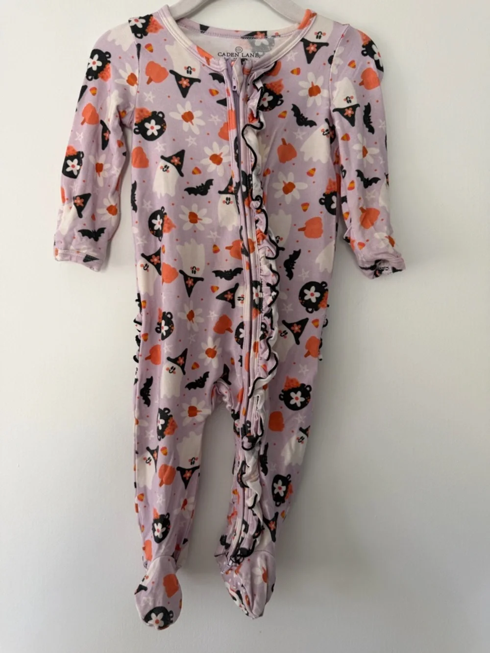 Caden Lane Lavender Halloween Ruffle Footed One-Piece baby girl size size 3-6m